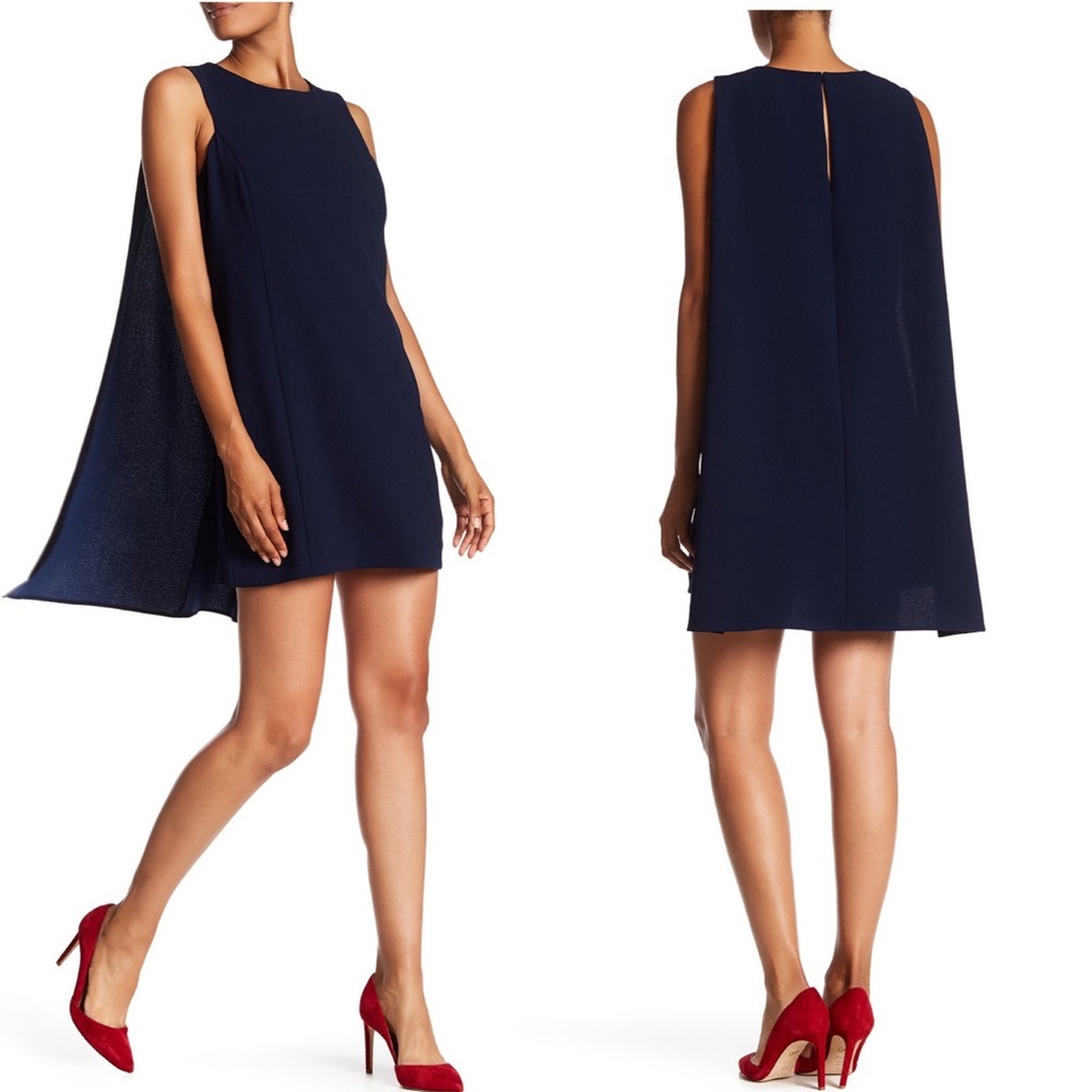 Trina Turk Sedona Caped Indigo Crepe Shift Dress